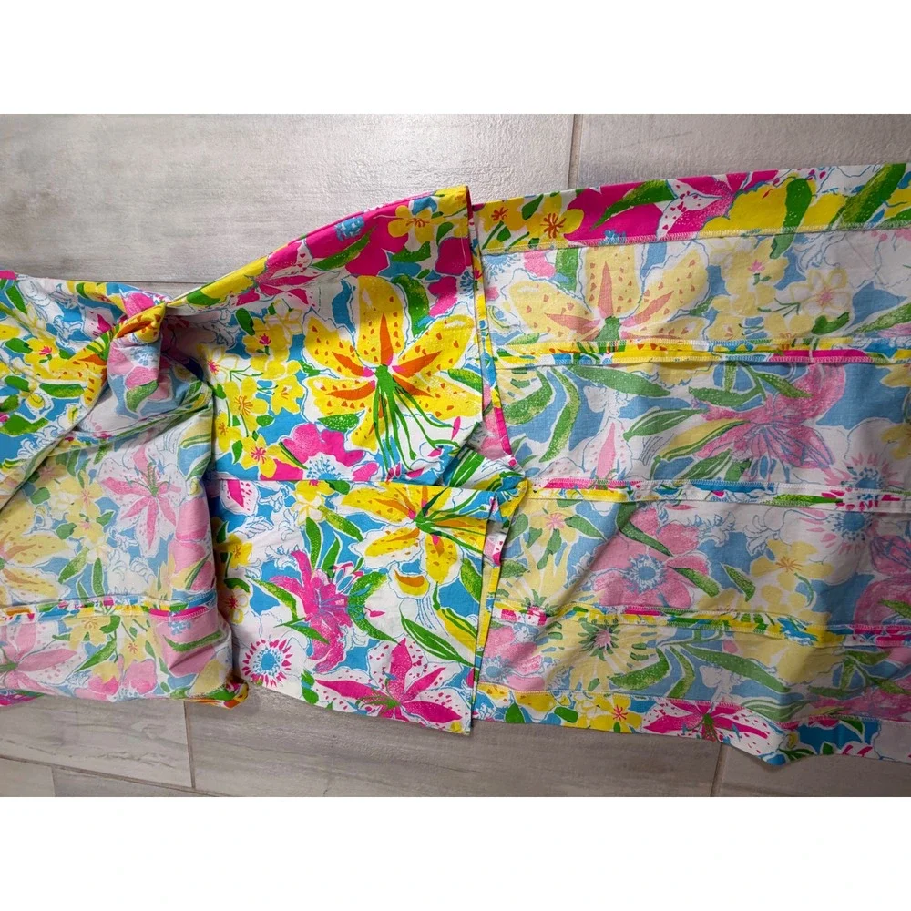 Lilly Pulitzer Floral Beaded Maxi Dress Pink Yellow Blue Short Sleeve Size 6